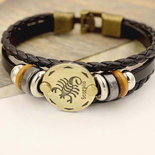 Bracelet en cuir zodiaque Scorpion multicouche marron pour femme