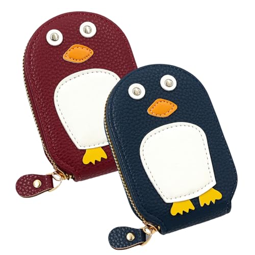 Cute Penguin Pu Credit Card Coin Wallet, Small Genuine Leather Wallet for Women, Card Storage Multi-Slot Portable Wallet (2 Pcs D)