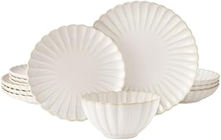 The Pioneer Women Colette 12-Piece Stoneware Dinnerware Set, White Cream