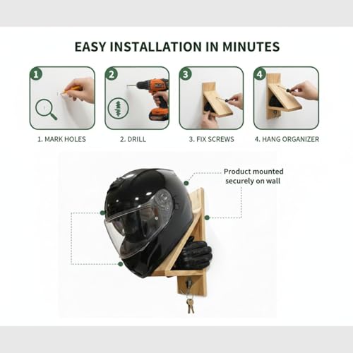 AMAZBIRD Wooden Helmet Wall Mount Organizer - Image 7