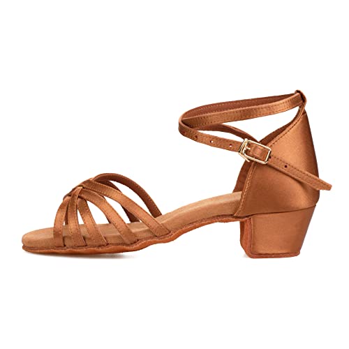 TRIWORIAE Zapatos de Baile Latín Calzado de Tacón Medio para Niña/Mujer Marrón 38