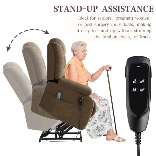 Image of Infinite Position Lay Flat Power Lift Recliner Chair for Elderly, Brown