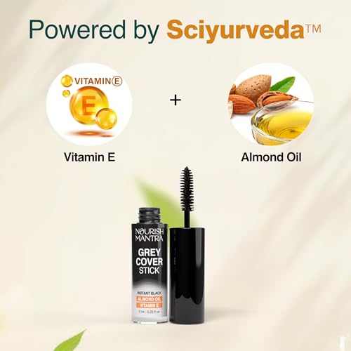 Image of Nourish Mantra Grey Cover Stick | Hair Color Stick for Instant Hair Color Touch Up | Infused with Almond Oil & Vitamin E | Black Color | Smudge-Proof & Long-Lasting | Ideal for All Hair Types | For Men & Women | 6 ml