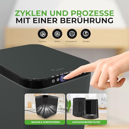 Nutrichef Elektrischer Komposter, 3L- Biomülleimer Küche, Komposteimer- Für Organisches Material & Lebensmittelreste, Küchenkomposter- mit Deckel, Komposter Küche Elektrisch, Selbstreinigungsmodus