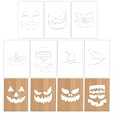 7PCS Halloween Clear Acrylic Router Template, 8 * 5.5 Inch Scary Pumpkin Face Carving Template, Woodworking Curvy Tracing Stencils Router Guide Tool for DIY (Clear Acrylic)