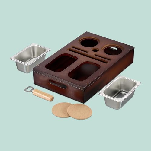 Relaxdays Couchbar, Bambus, Edelstahlschale für Snacks, Getränke- & Weinglashalter, Untersetzer, Couchorganizer, braun