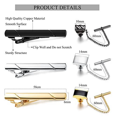 Image of Thunaraz Tie Tacks for Men Tie Bar Clip for Regular Ties Necktie Mens Ties Tacks Clutch with Chain for Wedding Business Pin Clips Mixes Color