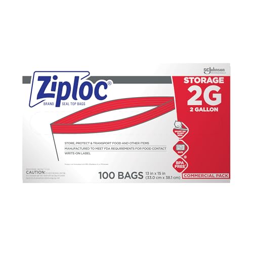 SC Johnson Professional Ziploc Brand Food Storage 2 Gallon Bags Food Storage Ziploc Brand Bags Commercial Pack 100 Count Box for Professional Use Only