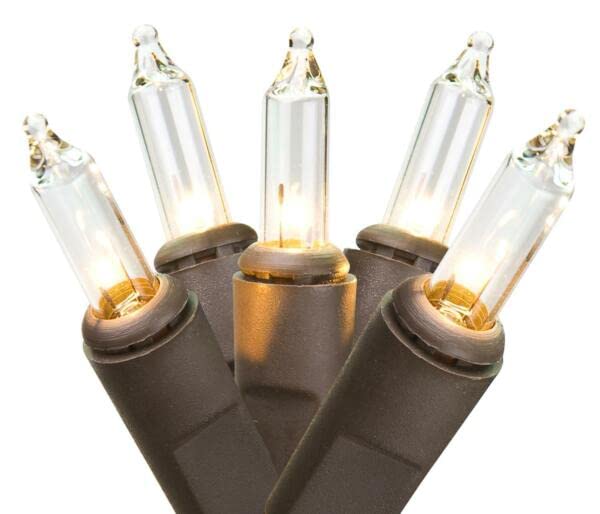 Light Set String Strand Miniature Clear Bulbs 100 CT Brown Cord Christmas for Kitchen Home Holiday Decor