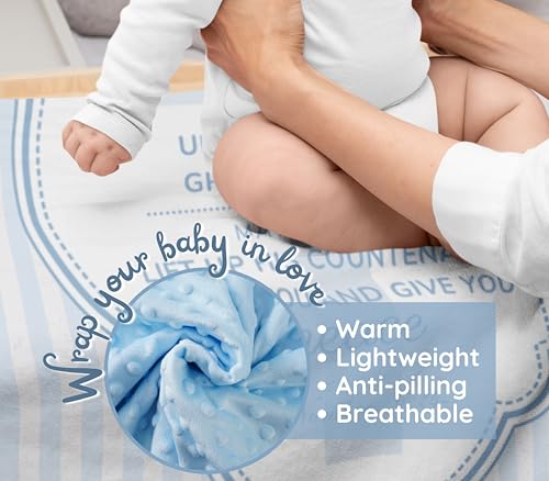 Image of Huglanket Baptism Gifts for Boys - Baptismal Gifts, Christening Gifts for Baby Boys - Baby Dedication Gifts from Godmother, Godfather, Godparent - Blue Plush Dimple Dot Soft Fleece Blanket, 30 inchx 36 inch