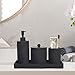 Black Bathroom Accessories Set 4 Pcs - Toothbrush Holder,Lotion Soap Dispenser,Qtip Holder Dispenser,Vanity Tray for Countertop Vanity Organizer,Bathroom Accessory Set