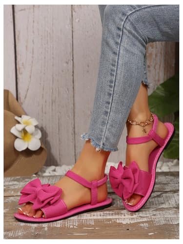 GORGLITTER Women's Bow Flat Sandals Open Toe Ankle Strap Summer Dressy Vacation Flats Sandal4