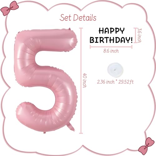Image of Happy birthday Big Number Balloons Foil Birthday Balloon Number Balloons Happy Birthday Party Decorations Kids and Wedding Party Supplies (Pink numbers 5)