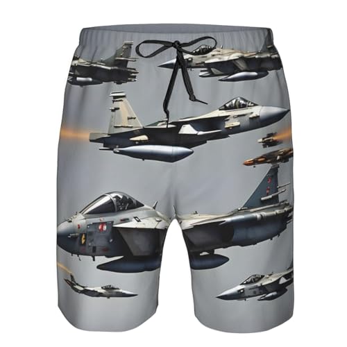 WURTON Aircraft Fighter Jets Print Men's Swim Trunks Quick Dry Beach Shorts with Pockets Lining Swimwear Bathing Shorts4