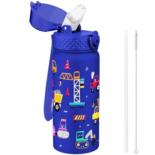 GOPPUS 550ml/18oz Botella Agua Aislada para Niños con Pajita Acero Inoxidable Doble pared Frasco Pequeño con Aislamiento al Vacío Acero a Prueba Fugas Frasco Bebida Doble pared Pequeños Termo sin BPA