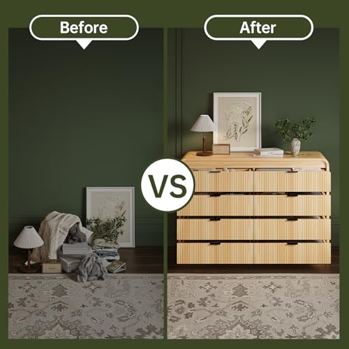 FURSUN Fluted 8 Drawers Dresser for Bedroom, 55" Wide Wooden Dresser with Metal Handle, Curved Profile Design, Modern Storage Organizer for Living Room, Hallway, Natural Oak