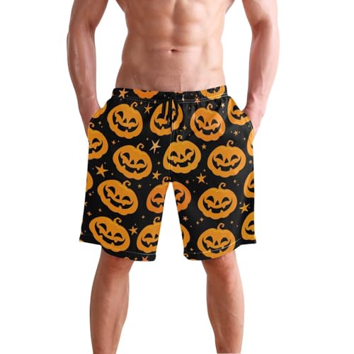 Orange Halloween Pumpkins Star Men's Swim Trunks Beach Shorts Quick Dry Swim Board shorts Bathing Suits S2