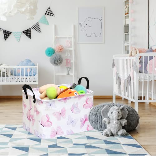Image of Kids Gift Shelf Nursery Storage Basket Laundry Hamper Storage Box and Bins for Home Clothes with Handles (Butterfly)