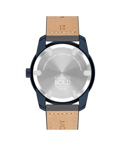 Movado Bold Verso Men's Luxury Quartz Watch - Swiss Movement, Leather Strap - Water Resistance 30 Meters (3ATM) - Classic Timepiece - Gift for Him - 42mm3