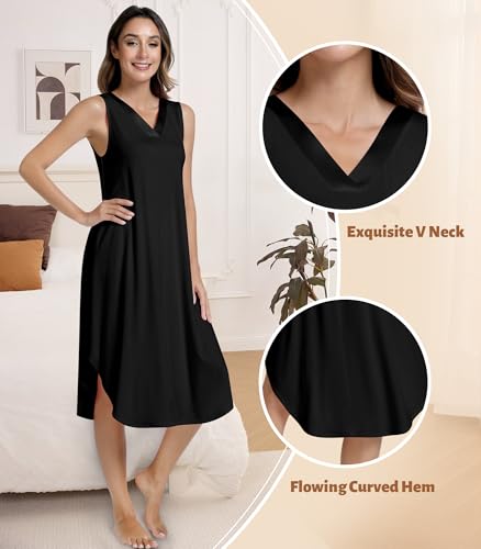 Image of NACHILA Women's Nightgowns-Viscose Made from Bamboo,Sleeveless Tank Night Gown Crew Neck Sleep Dress Cool Sleepshirts