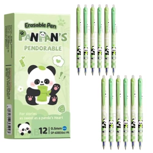 Image of Alokik 12 Pcs Panda Erasable Gel Pen Set 0.5mm Fine Point - Cute Panda Cartoon Retractable Erasable Pens with Eraser Tip, Smooth Writing Gel Pens for Kids School Office Stationery