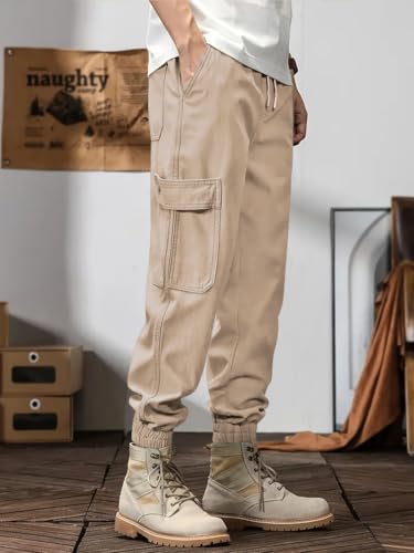 Image of Leriya Fashion Men's Cargo Pants | 6 Pocket Cotton Cargo Joggers for Men | Loose Fit Stylish Pant with Pockets | Casual Baggy Trousers & Streetwear Lower