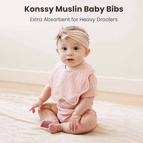 Konssy Muslin Baby Bibs 100% Cotton Absorbent Bandana Drool Bibs for Teething and Drooling, 6-Pack for Baby Boys & Girls2