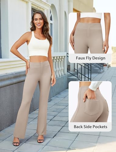 Womens Bootcut Dress Pants Business Casual Work Pants with Pockets High Waist Stretchy Trousers Pull On Office Slacks Taupe4