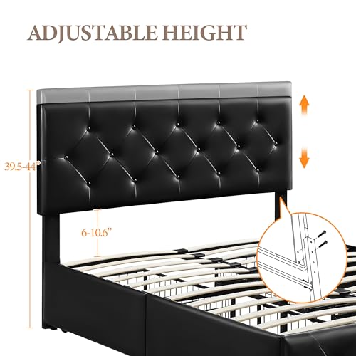Yaheetech YT-00112421 Queen Size Upholstered Bed Frame With 4 Drawers And Adjustable Headboard thumb #6