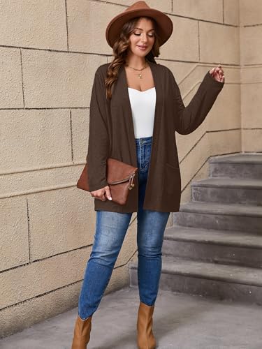 Image of AusLook Plus Size Lightweight Cardigans for Women Open Front Pockets Jacket | 1X-5X,Soft Stretch,Long Sleeve,Longline Coverage,Dress Jeans Layer,Work Travel Style,Spring Fall Wear