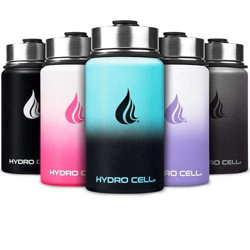 Image of HYDRO CELL Stainless Steel Insulated Water Bottle with Straw - For Cold & Hot Drinks - Metal Vacuum Flask with Screw Cap and Modern Leakproof Sport Thermos for Adults (Teal /Black 14oz)