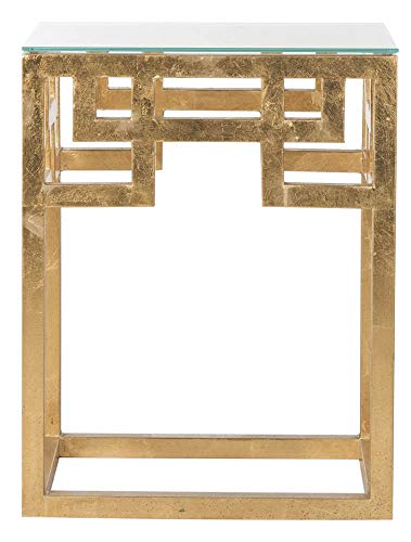 SAFAVIEH Home Collection Byram Greek Key Gold Glass Top End Table