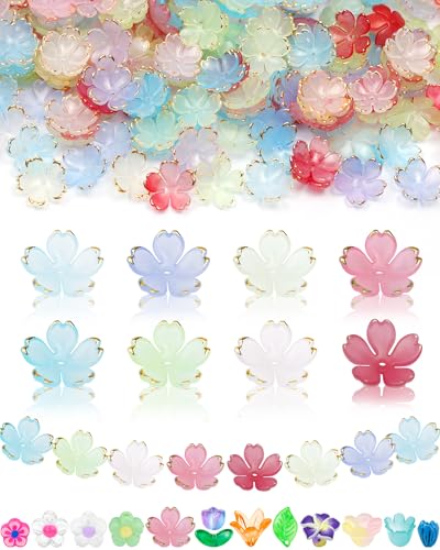 FIVEIZERO 300PCS Acrylic Cherry Blossom Flower Beads 8 Colors Sakura Floral Bead Caps Charms for Bracelets Necklaces & DIY Jewelry Making