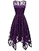 Meetjen Women's Prom Dress Handkerchief Hem Lace Dresses for Wedding Guest High Low Graduation Cocktail Party Grape XS