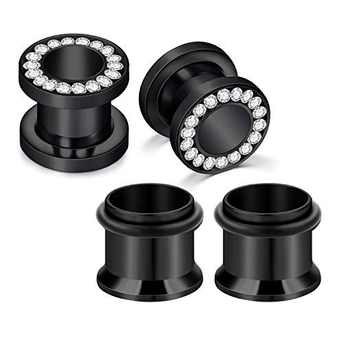 2 Paar Chirurgenstahl Piercing Ohr Tunnel Plugs Diamant Expander Stretching Piercing Ohr Skin Flexible Flesh 6MM-Schwarz Cover