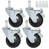 Stem Casters Wheels, 7/16' x 1-3/8' Swivel Casters with Brake TPR Casters 700 Lbs Load Capacity Replacement Wheels Casters Set of 4 (With Brake, 3 Inch)