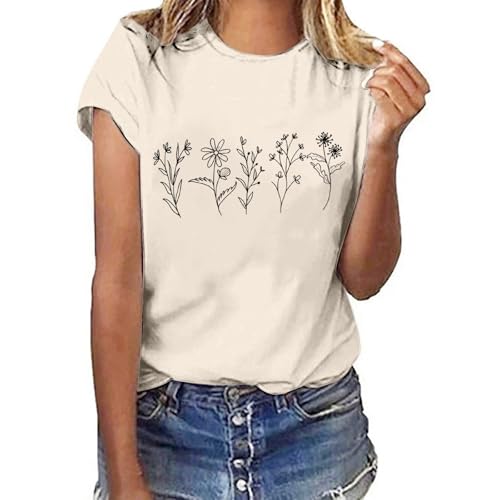 Mujer Moda Verano Casual Lindo Estampado Copa de Vino Color Top Manga Corta Camiseta Casual Mujer, beige, M
