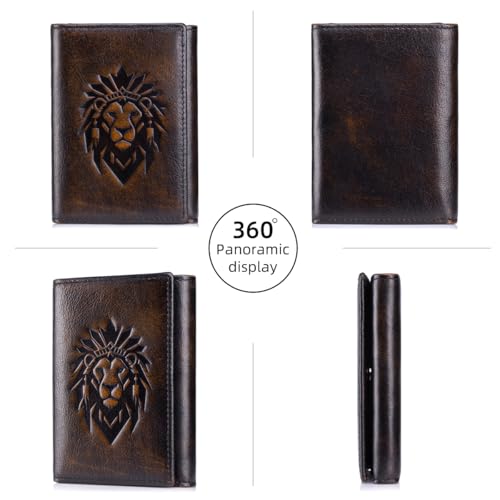 Image of Trifold Wallets for Men RFID Blocking Full Grain Leather Short Mens Wallet with Snap Closure, 8 Card Slots, Clear ID Window, Vintage
