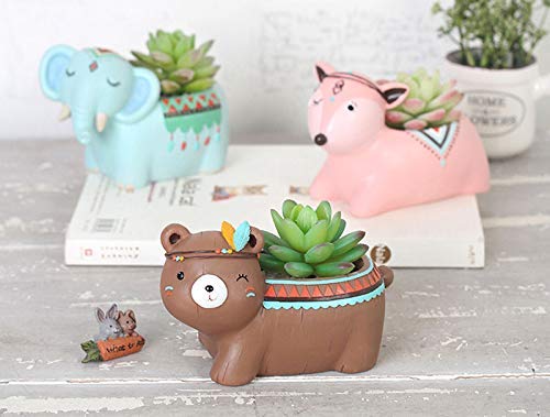 Image of Resin Pots Planter Animals Shape Resin Succulent Pot Succulent Planter Flower Pots Indoor Container for Garden and Office Table (6 Animal Combo Pot), Multicolor