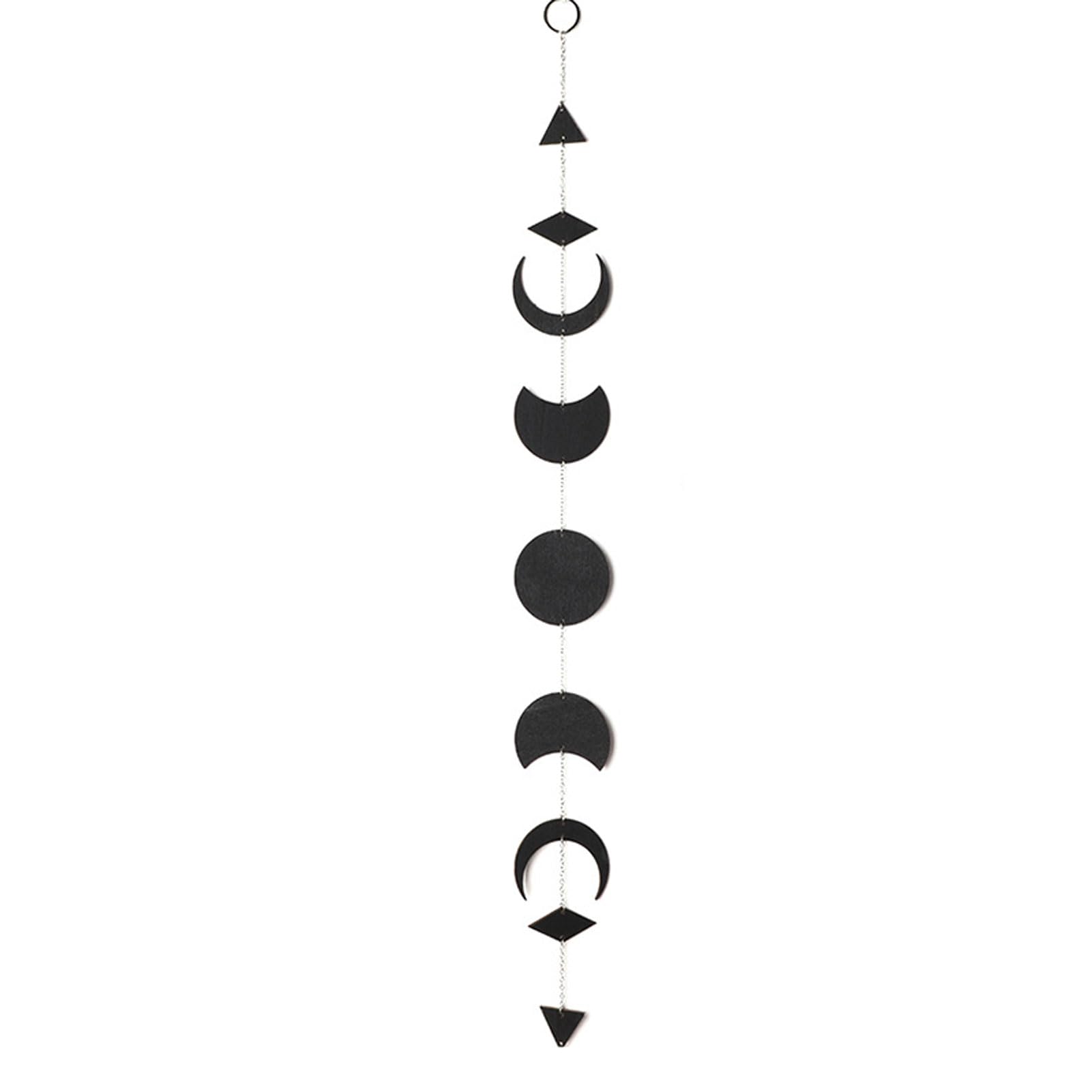 Ebbels Black Moon Phases Boho Decor, Wooden Star Sun Wall Hanging With Metal Chains, Yoga & Meditation Wall Pendant, Housewarming Gift