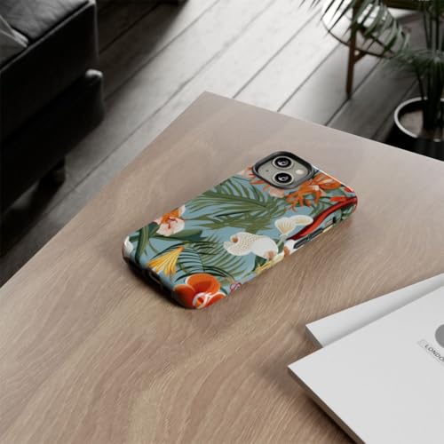 Coque iPhone 14 motif orchidées tropicales feuillage vert rigide