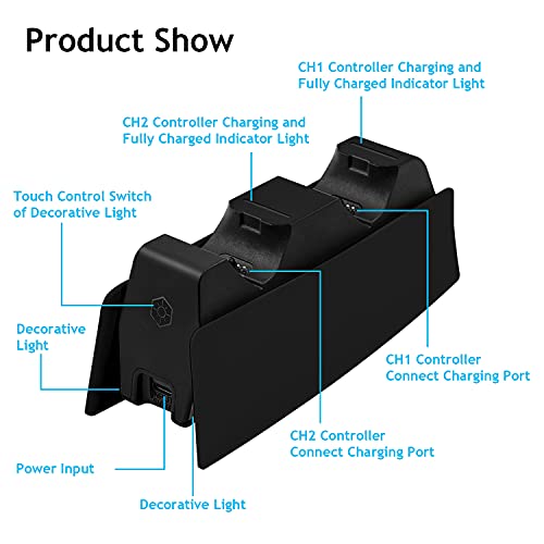 Mcbazel Dual-USB-Ladestation für PS5 Controller DualSense-Controller-Ladestation mit LED-Licht-Anzeigen/Schnellladung/Tri-Schutz - Schwarz - Image 7
