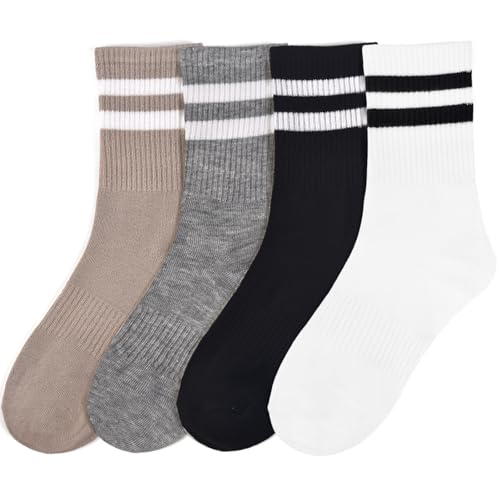 Etercycle Striped Socks, Womens Cotton Crew Socks Casual Athletic Ankle Socks For Women Gym Running, 4 Pairs, Size 5-10