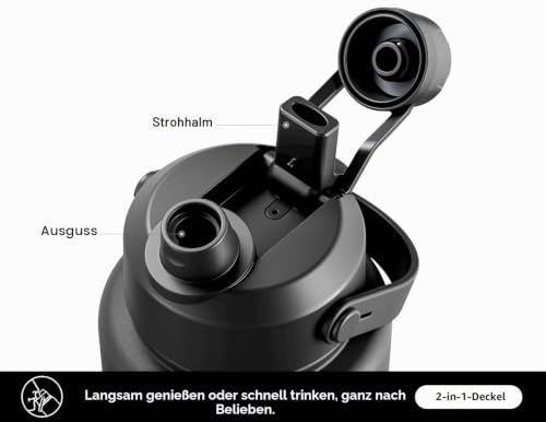 POWCAN Edelstahl Trinkflasche, Auslaufsicher, 2-in-1 Deckel, 1183ml – Ansicht 3