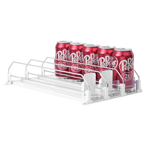 Drink Organizer for Fridge-White Automatic Pusher Glide,12oz 16oz 20oz-Soda Dispenser for Fridge-Holds up to 15 Cans - Detailed View