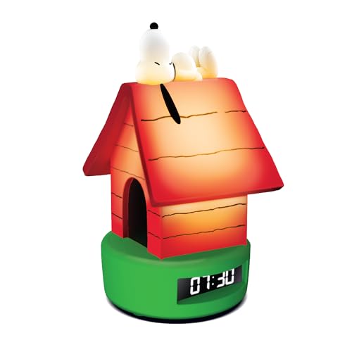 Peanuts Snoopy Doghouse LED Alarm Clock USB Powered Digital Clock with Warm White Lighting Snooze Function and LED Display