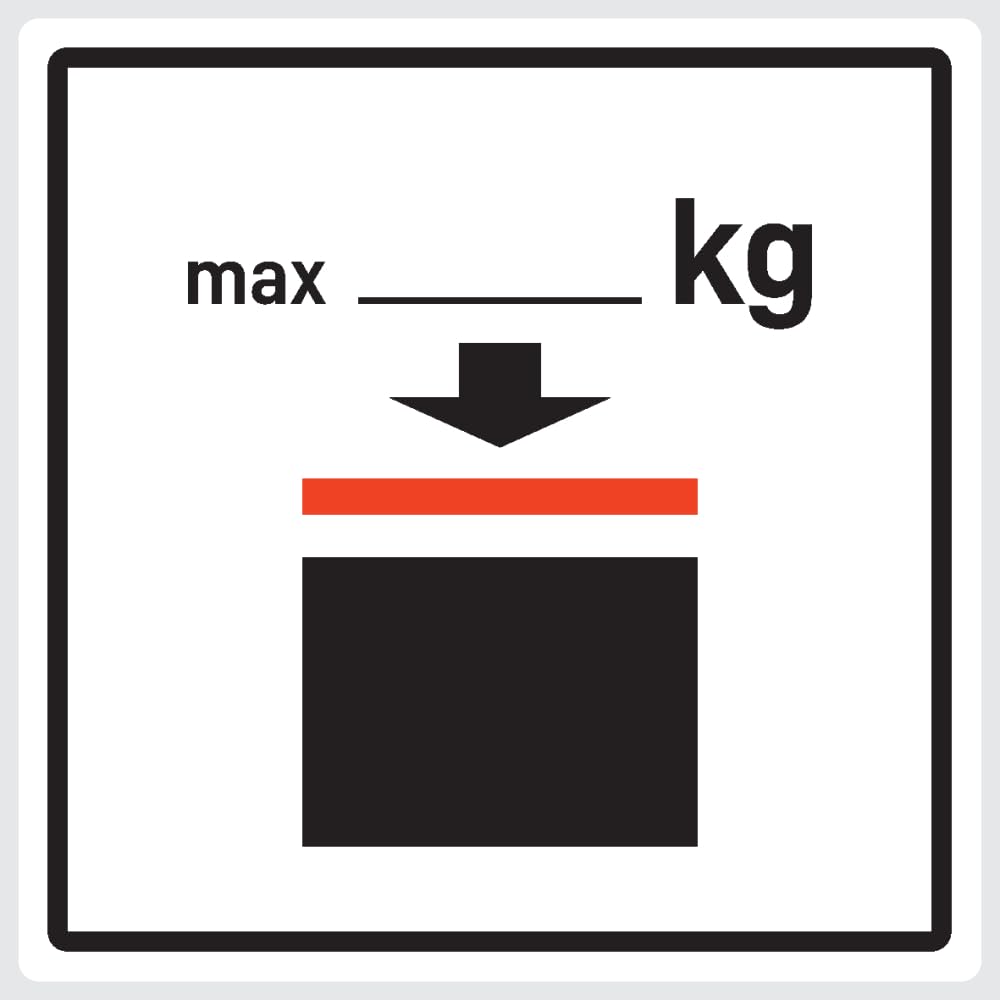 Pegatinas: 200 x 200 mm, 1 unidad – Identificación de bultos – Carga máxima aplicable de apilamiento – Paquete grande puede apilarse – ADR Figura 6.6.3.3.1 – ADR/GHS/DGR/UN