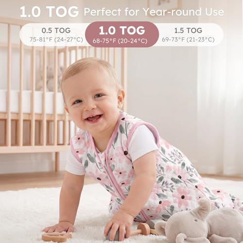 Image of Yoofoss Baby Sleep Sack 0-6 Months 1.0 Tog Sleep Sack Organic Cotton Wearable Blanket for Newborns 2-Way Zipper Quilted Sleeping Sacks(Small)