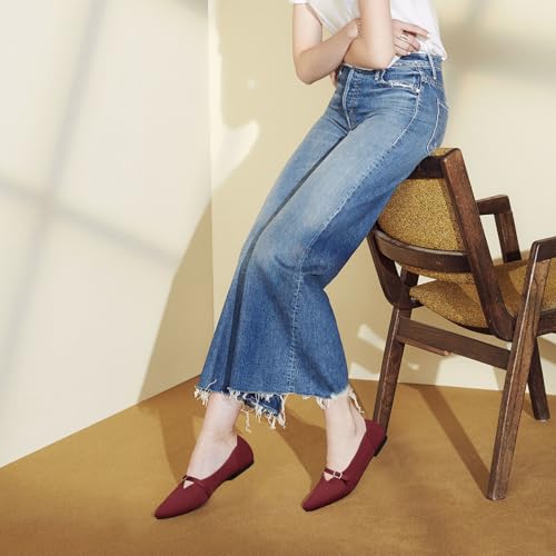 Image of Flats for Women Pointed Toe Knit Ballet Comfortable Dressy Washable Mary Jane Flat Shoes