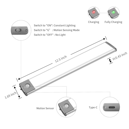 Image of LEPOTEC 54 LED Motion Sensor Under Cabinet Lights Rechargeable 1 Pack | Magnetic mount, Soft Warm White Light, Motion sensor, Rechargeable
